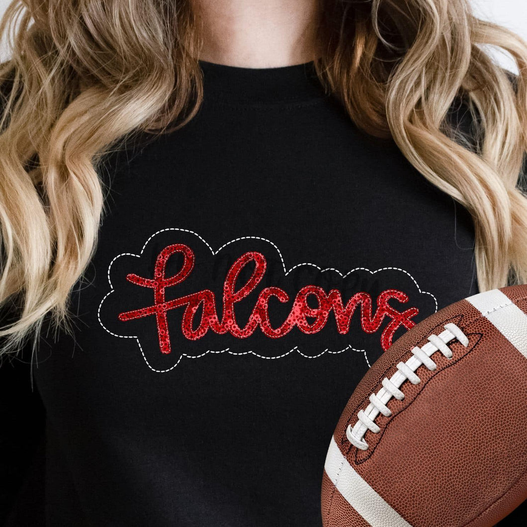 KBD OG SEQUIN AND EMBROIDERY WORDS FALCONS Red and Black Flat