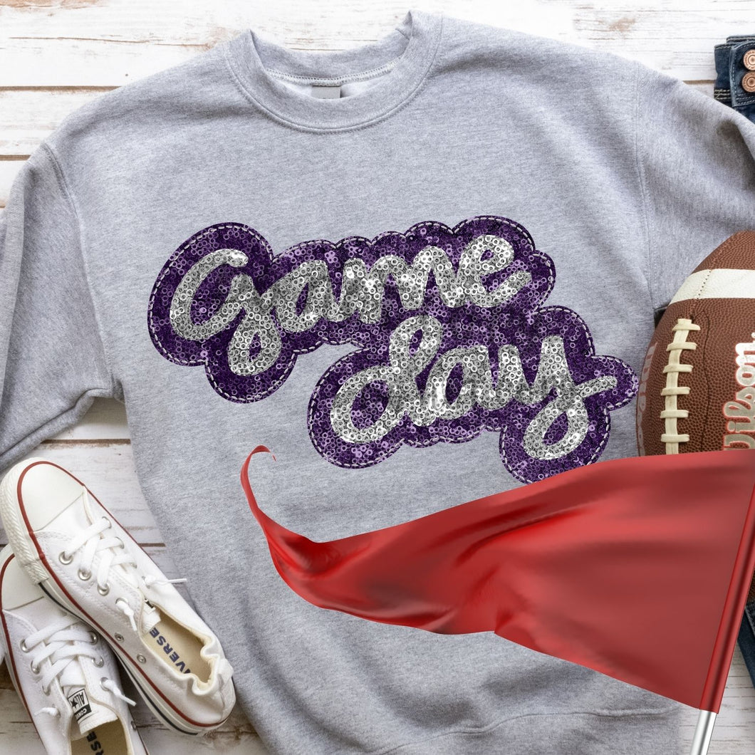 KBD OG Faux Sequin & Embroidery GAMEDAY Silver and Dark Purple