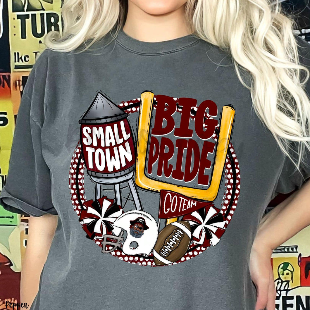 KBD OG Small Town Big Pride Football PIRATES Maroon, White and Black