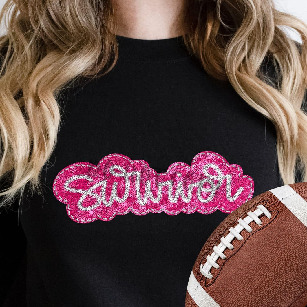 KBD OG SEQUIN AND EMBROIDERY WORDS SURVIVOR Silver and Pink