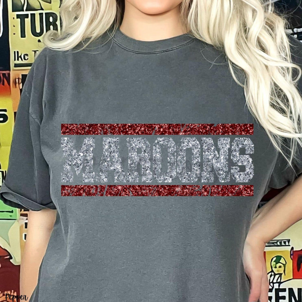 MAROONS Distressed  Silver and Maroon Glitter Digital Download