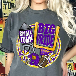 KBD OG Small Town Big Pride Football BOBCATS Purple and Yellow