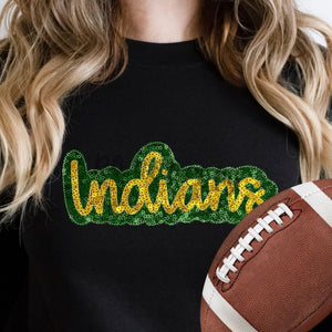 KBD OG SEQUIN AND EMBROIDERY WORDS INDIANS Yellow Gold and Kelly Green