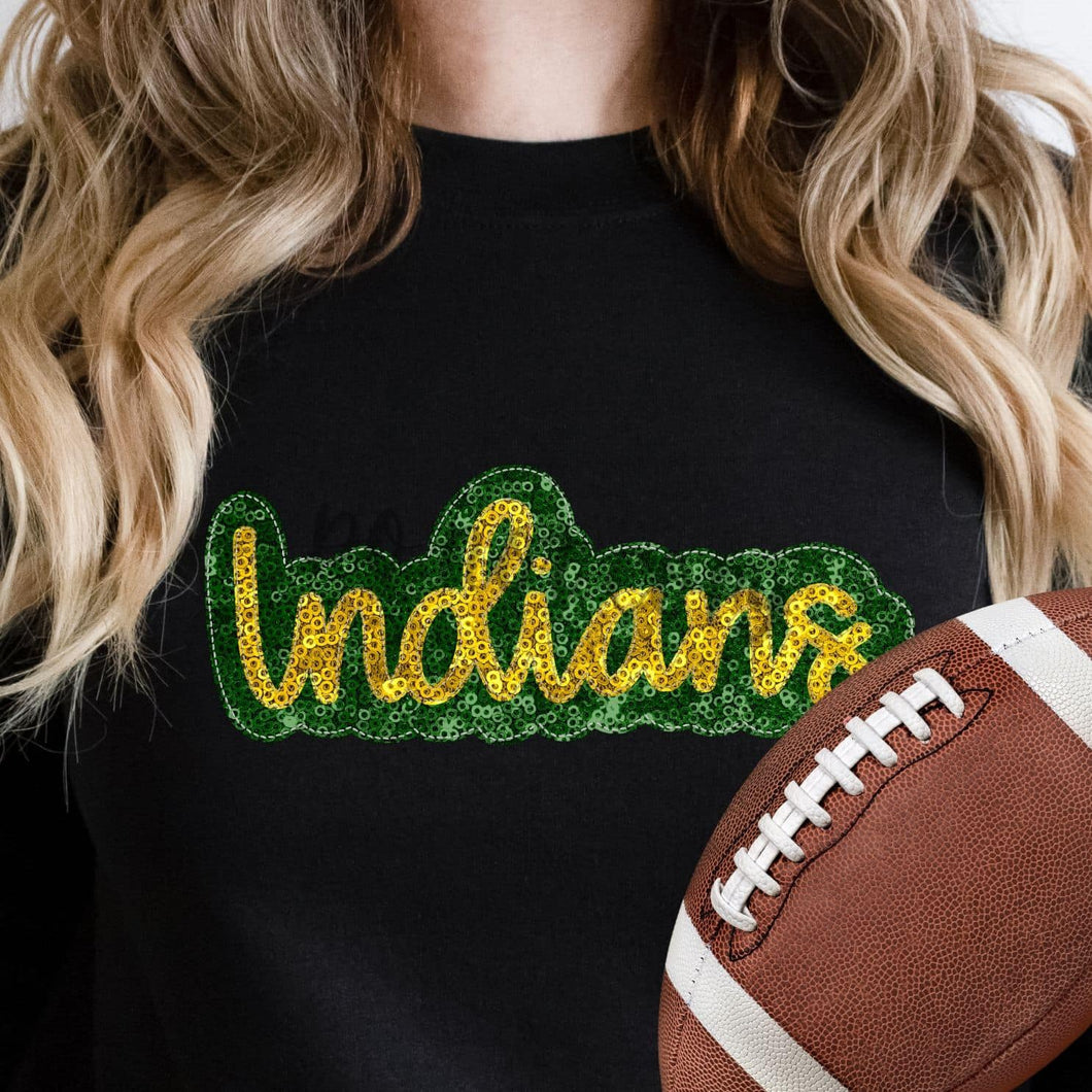KBD OG SEQUIN AND EMBROIDERY WORDS INDIANS Yellow Gold and Kelly Green
