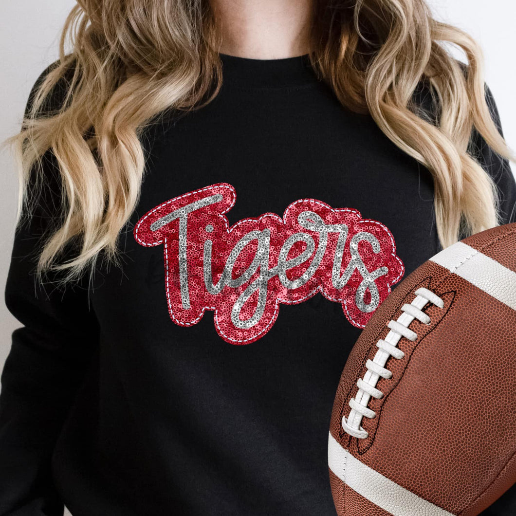 KBD OG SEQUIN AND EMBROIDERY WORDS TIGERS Silver and Red