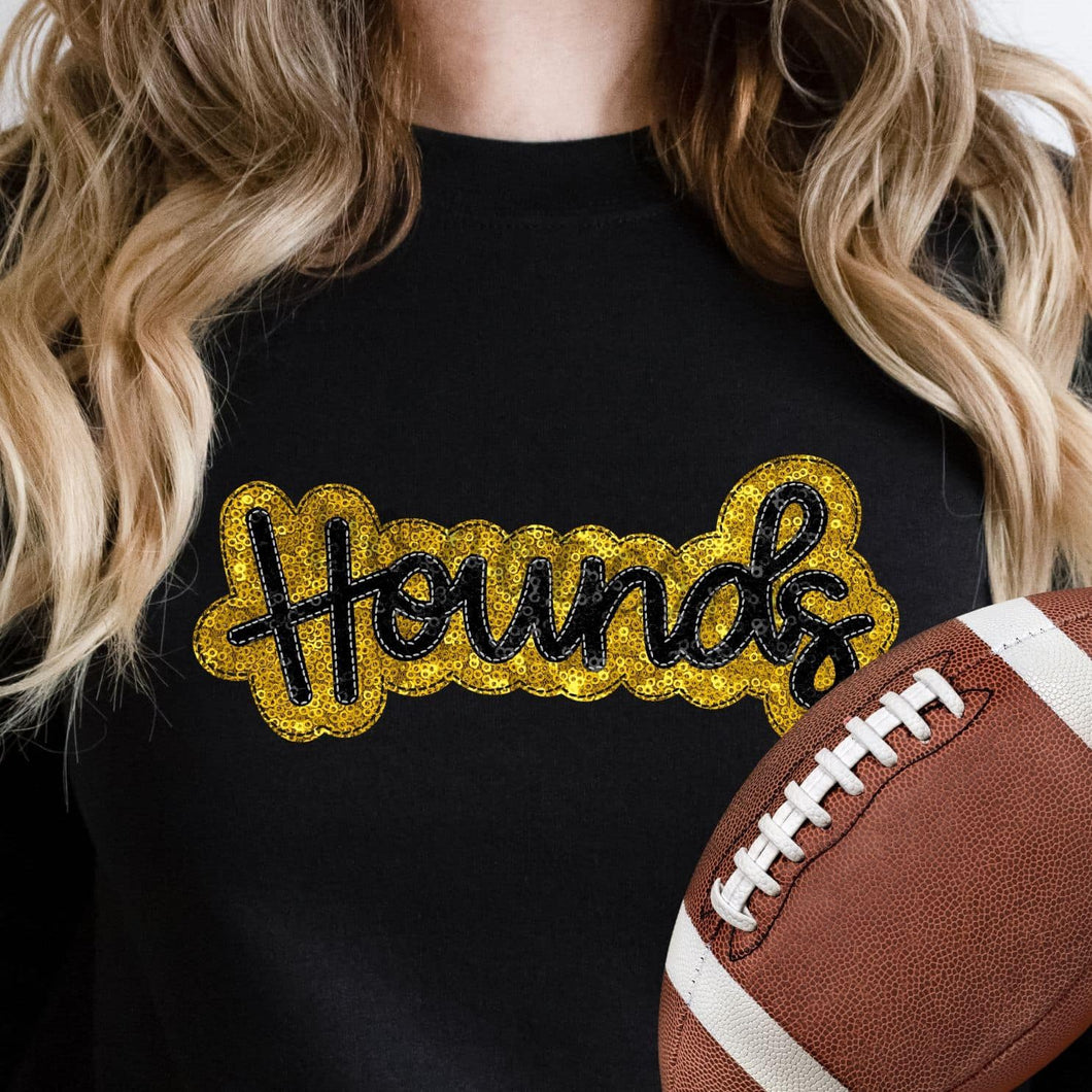 KBD OG SEQUIN AND EMBROIDERY WORDS HOUNDS Black and Yellow Gold