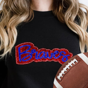 KBD OG SEQUIN AND EMBROIDERY WORDS BRAVES Royal Blue and Red