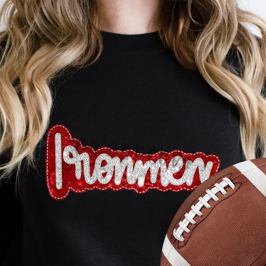 KBD OG SEQUIN AND EMBROIDERY WORDS IRONMEN Silver and Red