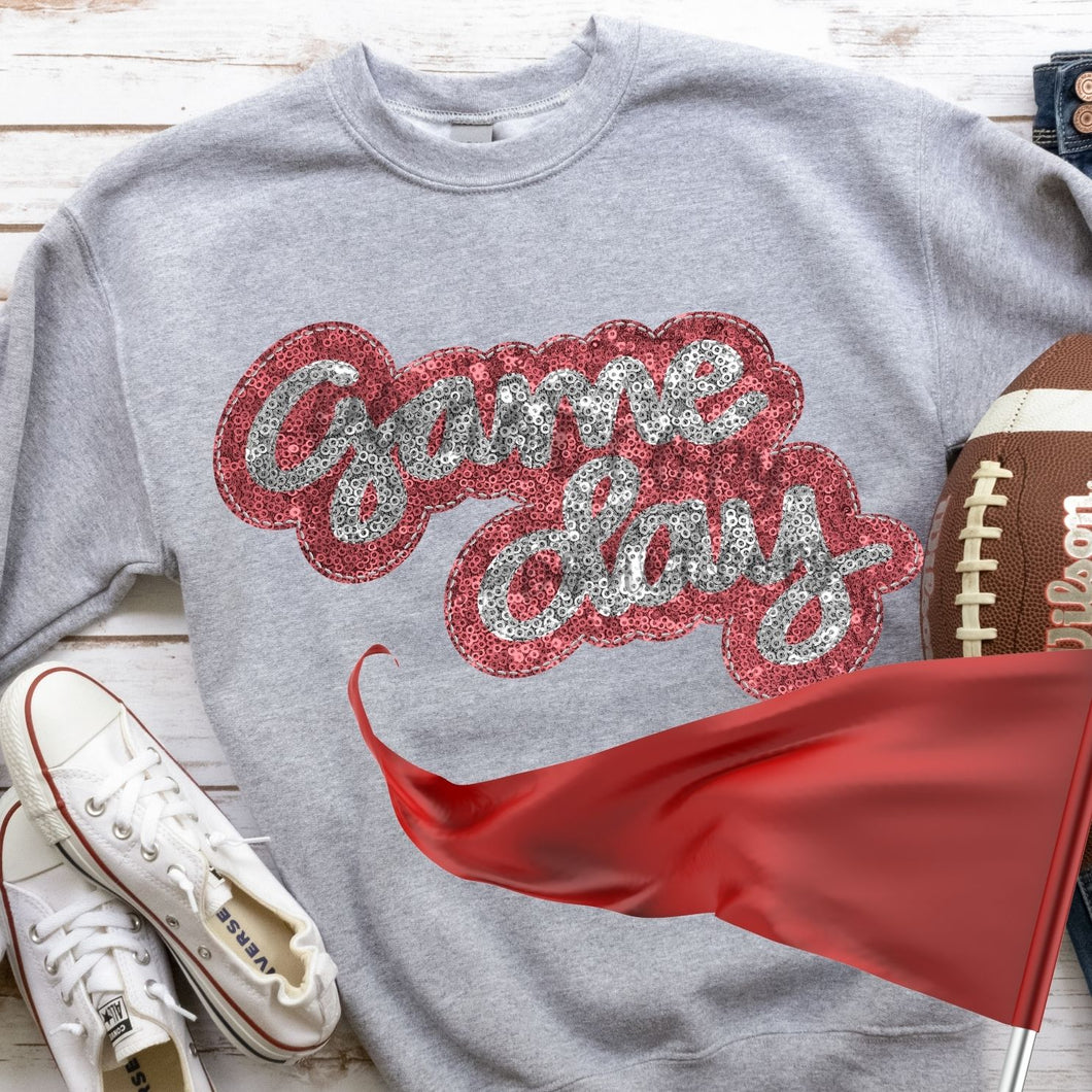 KBD OG Faux Sequin & Embroidery GAMEDAY Silver and Peachy
