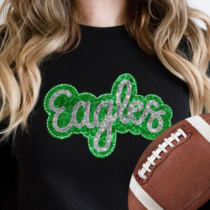 KBD OG SEQUIN AND EMBROIDERY WORDS EAGLES Silver and Kelly Green