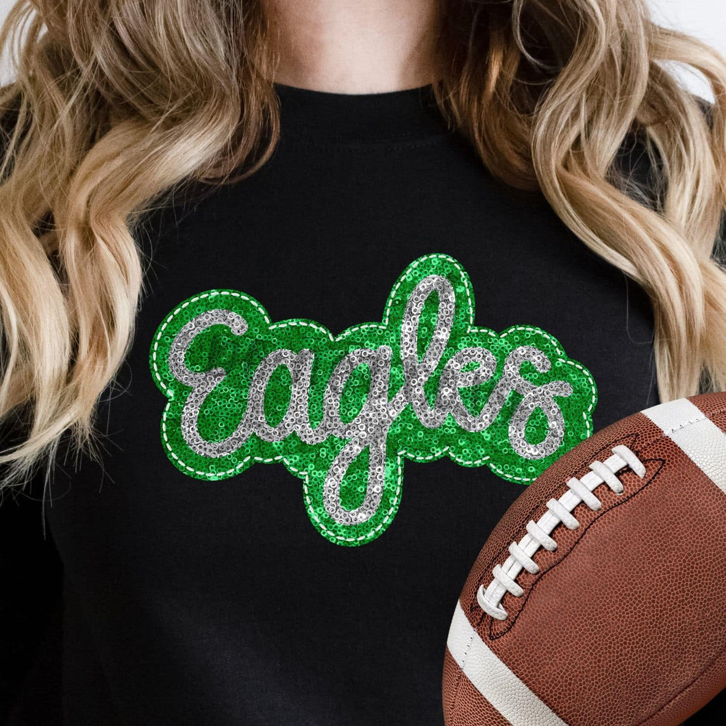 KBD OG SEQUIN AND EMBROIDERY WORDS EAGLES Silver and Kelly Green