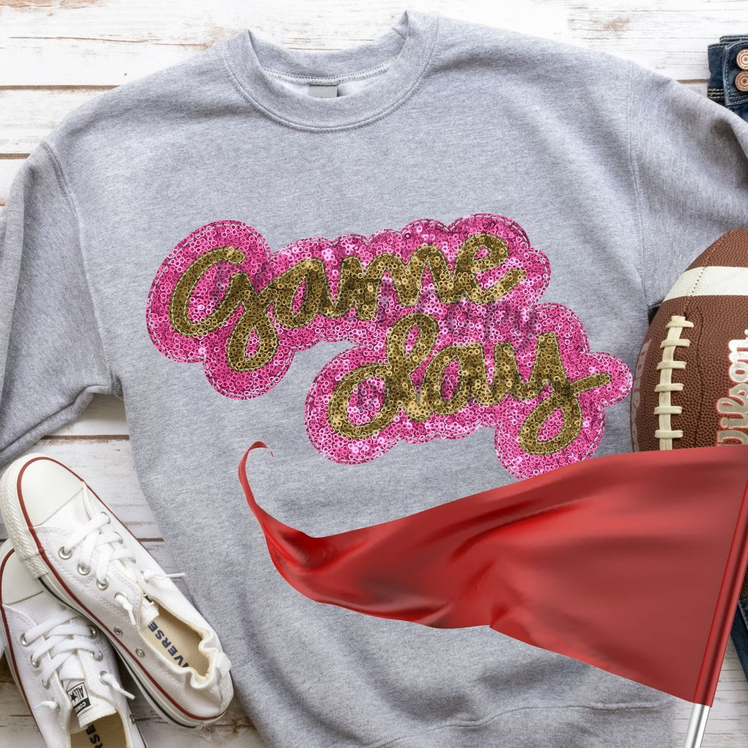 KBD OG Faux Sequin & Embroidery GAMEDAY Yellow Gold and Bubblegum