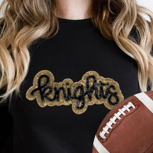 KBD OG SEQUIN AND EMBROIDERY WORDS KNIGHTS Black and Vegas Gold