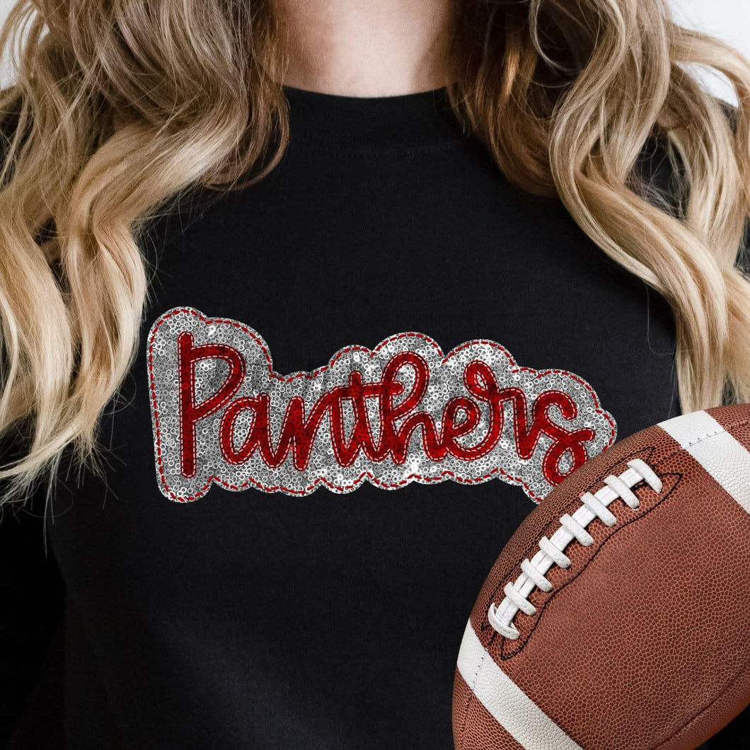 KBD OG SEQUIN AND EMBROIDERY WORDS PANTHERS Red and Silver