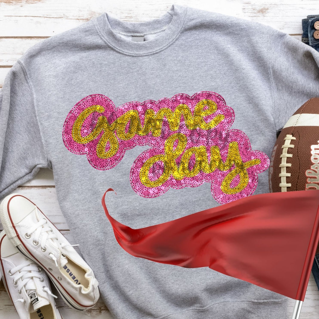 KBD OG Faux Sequin & Embroidery GAMEDAY Yellow Gold and Bubblegum