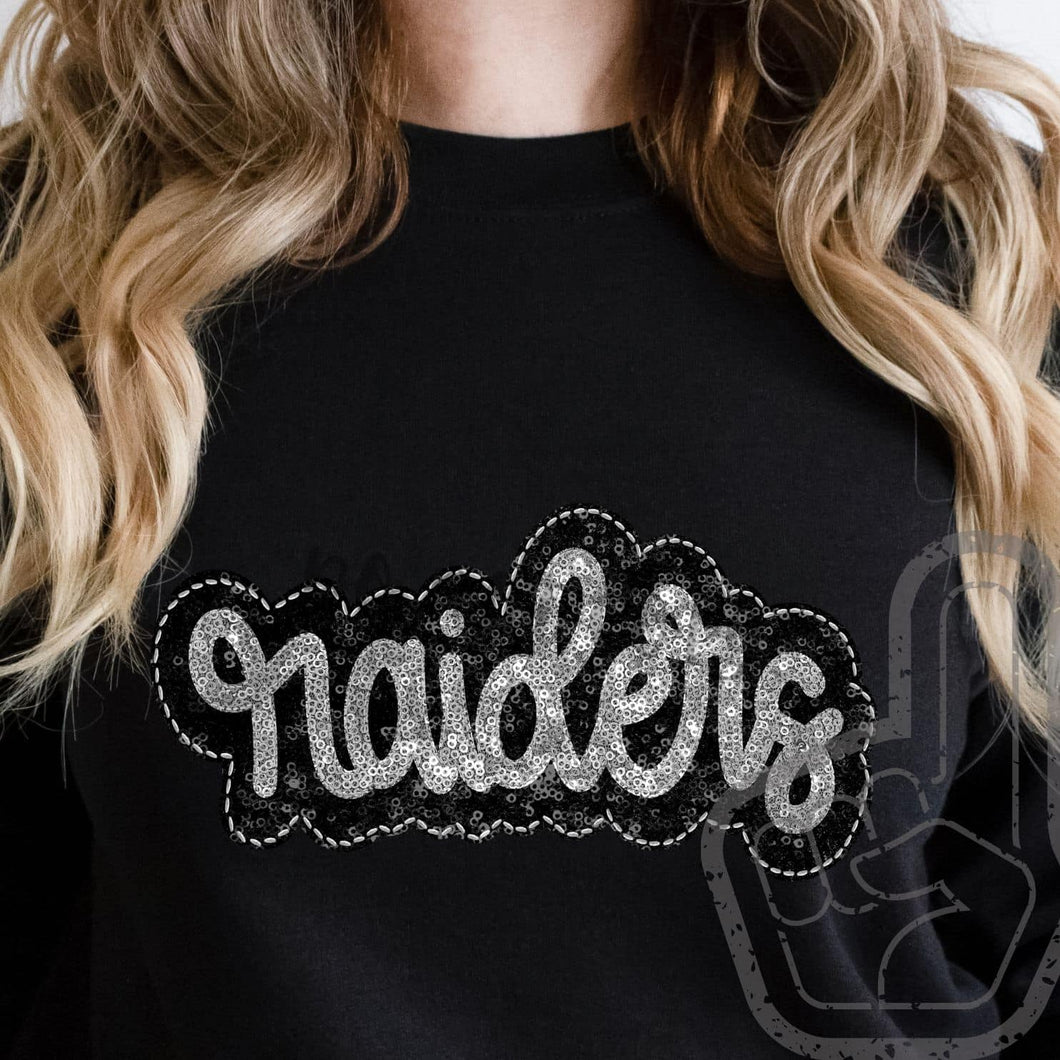 KBD OG SEQUIN AND EMBROIDERY WORDS RAIDERS Silver and Black