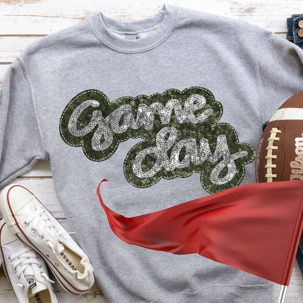 KBD OG Faux Sequin & Embroidery GAMEDAY Silver and Hunter Green