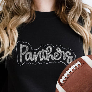 KBD OG SEQUIN AND EMBROIDERY WORDS PANTHERS Silver and White trim