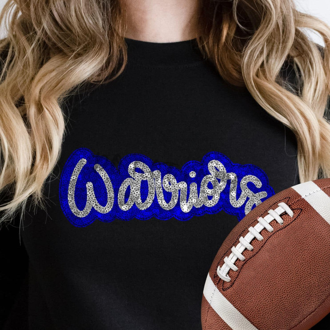 KBD OG SEQUIN AND EMBROIDERY WORDS WARRIORS Silver and Royal Blue