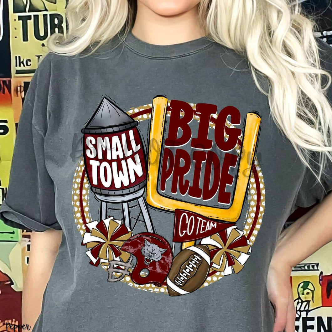 KBD OG Small Town Big Pride Football WOLVES Maroon, Vegas Gold