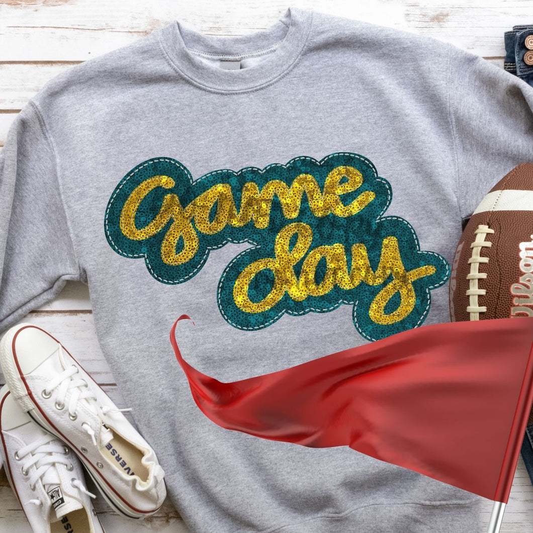 KBD OG Faux Sequin & Embroidery GAMEDAY Yellow Gold and Teal