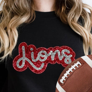 KBD OG SEQUIN AND EMBROIDERY WORDS LIONS Silver and Red