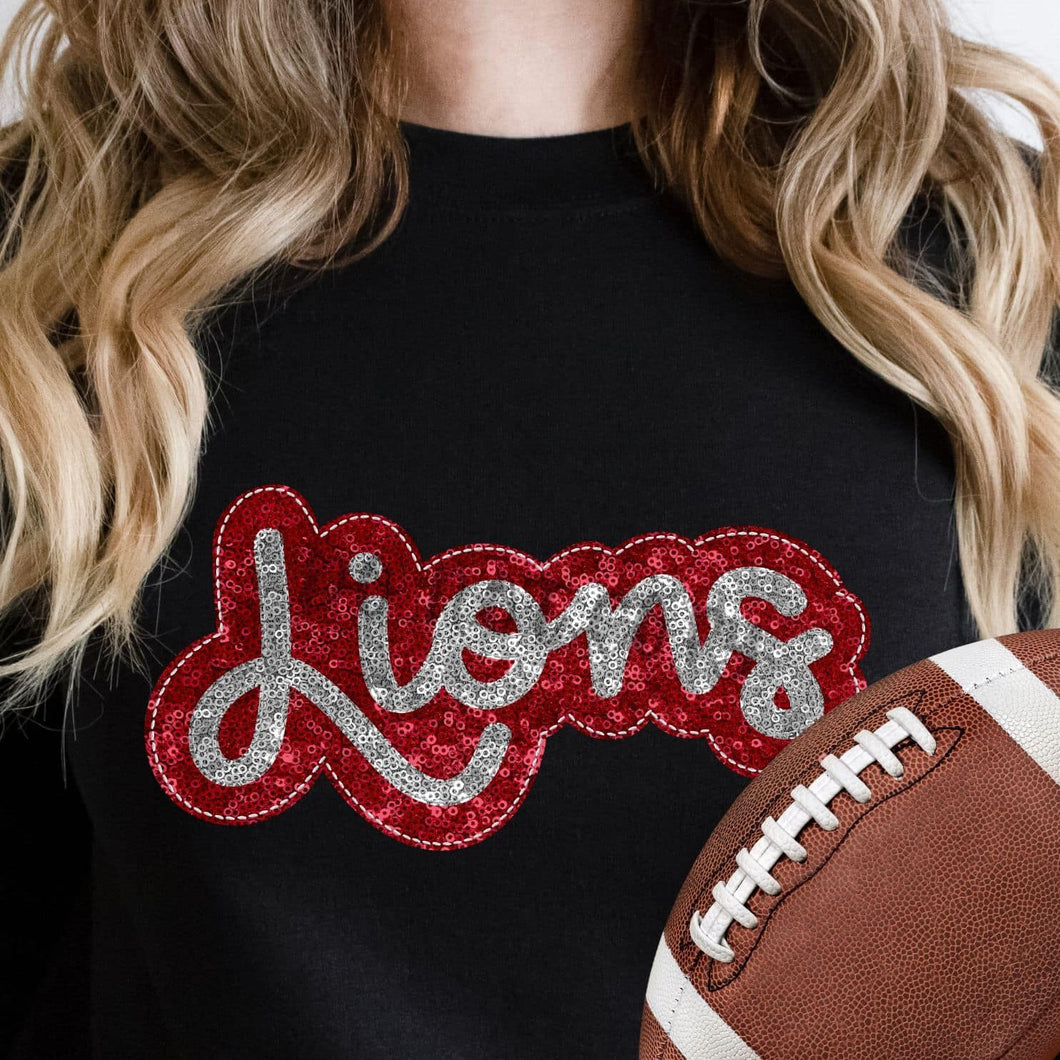 KBD OG SEQUIN AND EMBROIDERY WORDS LIONS Silver and Red