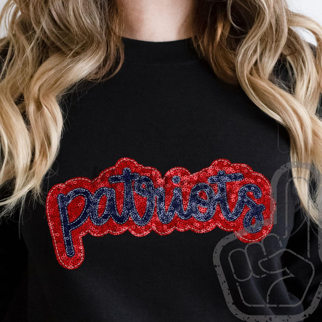 KBD OG SEQUIN AND EMBROIDERY WORDS PATRIOTS Navy and Red
