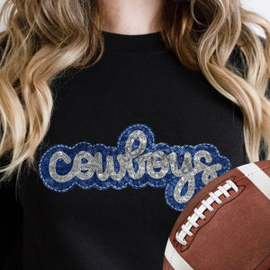 KBD OG SEQUIN AND EMBROIDERY WORDS COWBOYS Silver and  Blue
