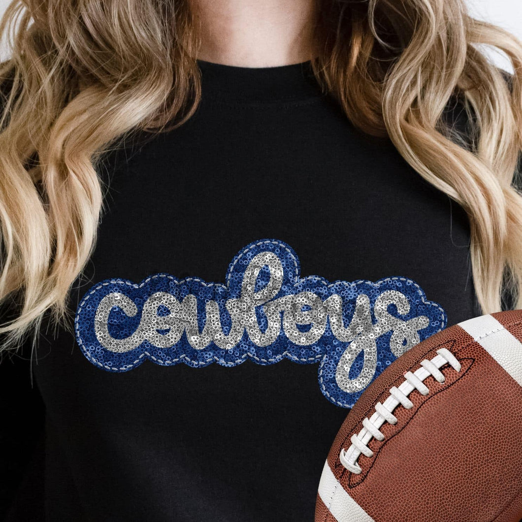 KBD OG SEQUIN AND EMBROIDERY WORDS COWBOYS Silver and  Blue