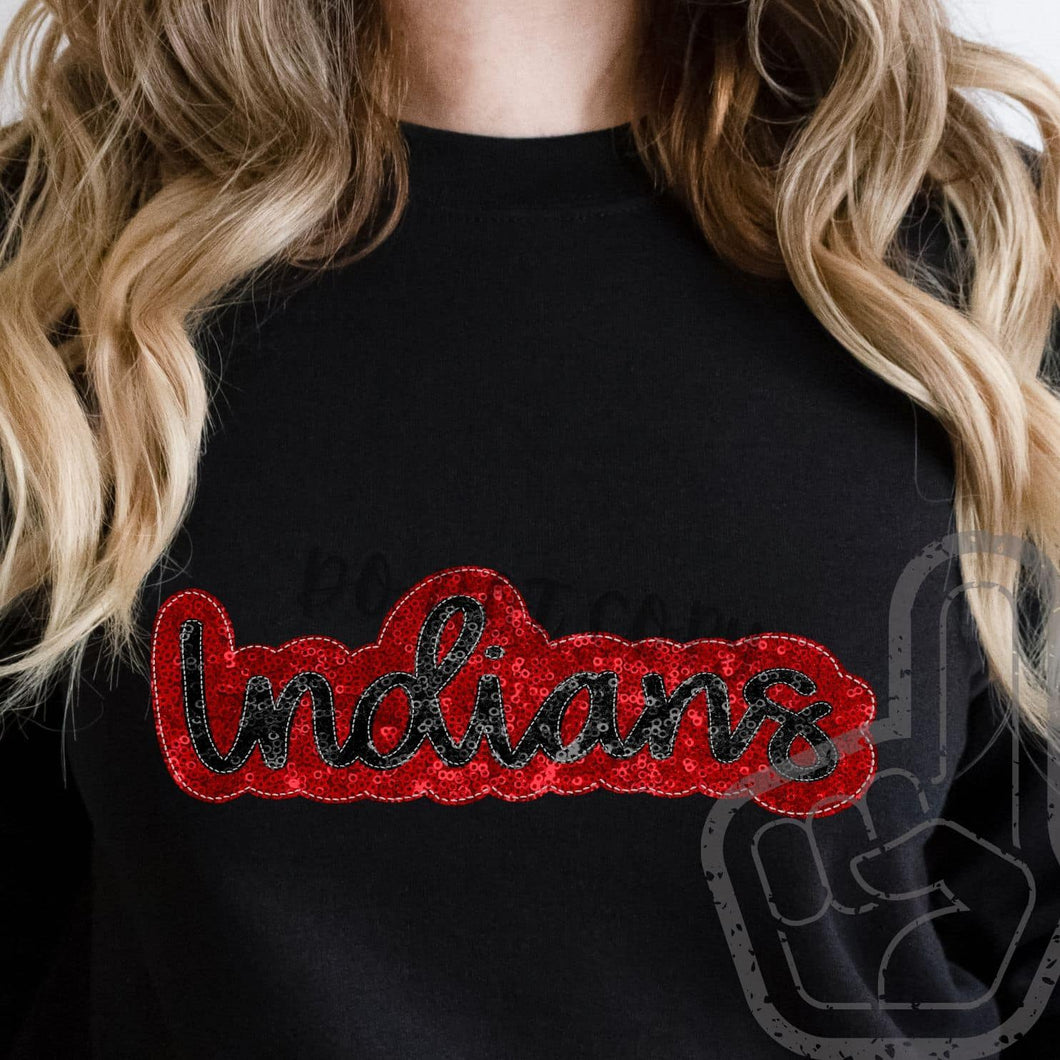 KBD OG SEQUIN AND EMBROIDERY WORDS INDIANS Black and Red