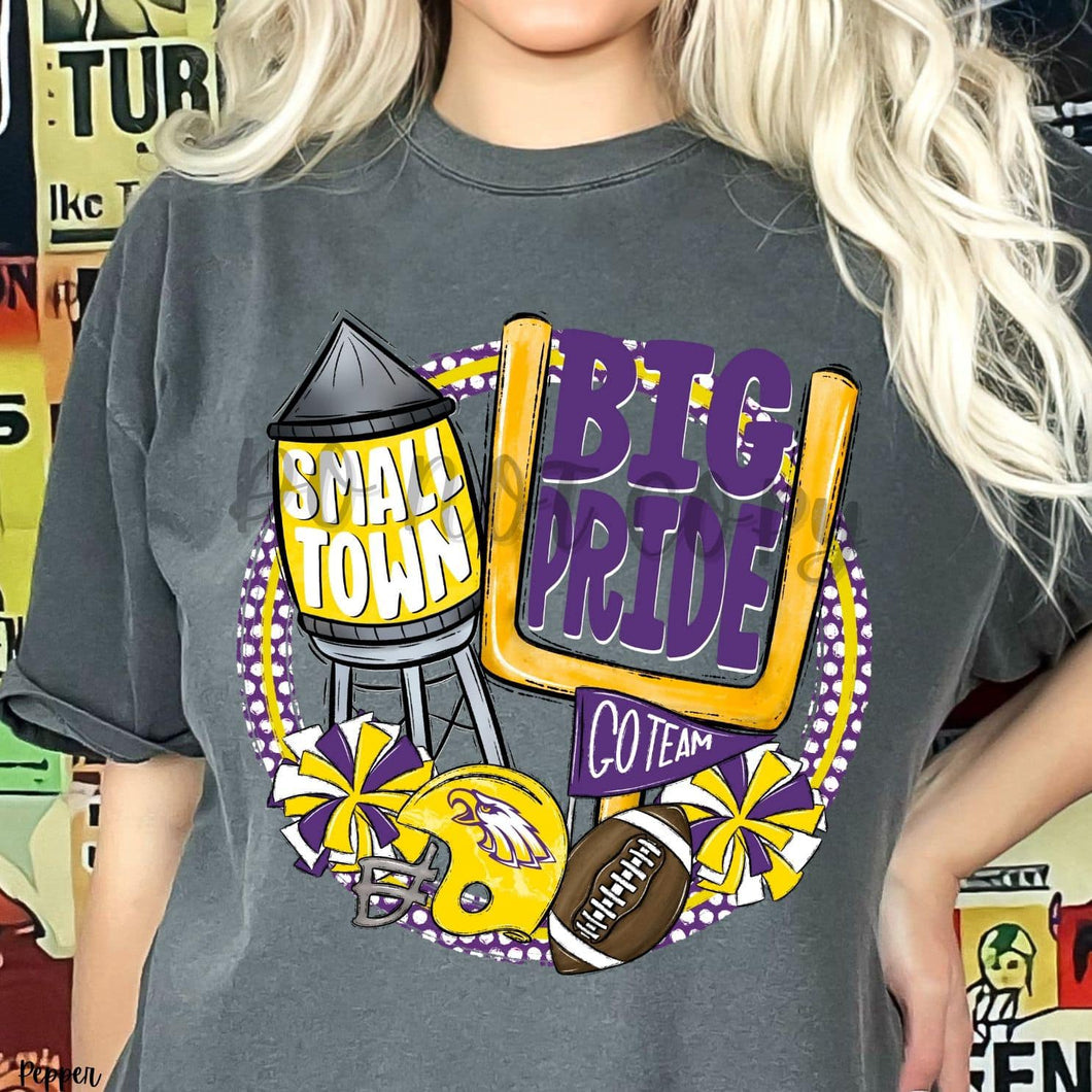 KBD OG Small Town Big Pride Football EAGLES PECOS Yellow, Purple and White