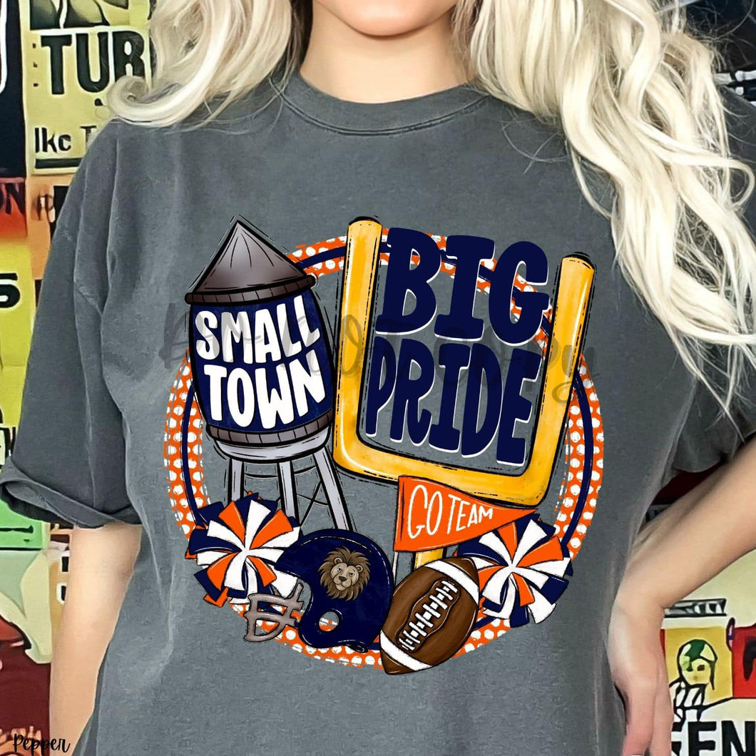 KBD OG Small Town Big Pride Football LIONS White, Navy and Oange