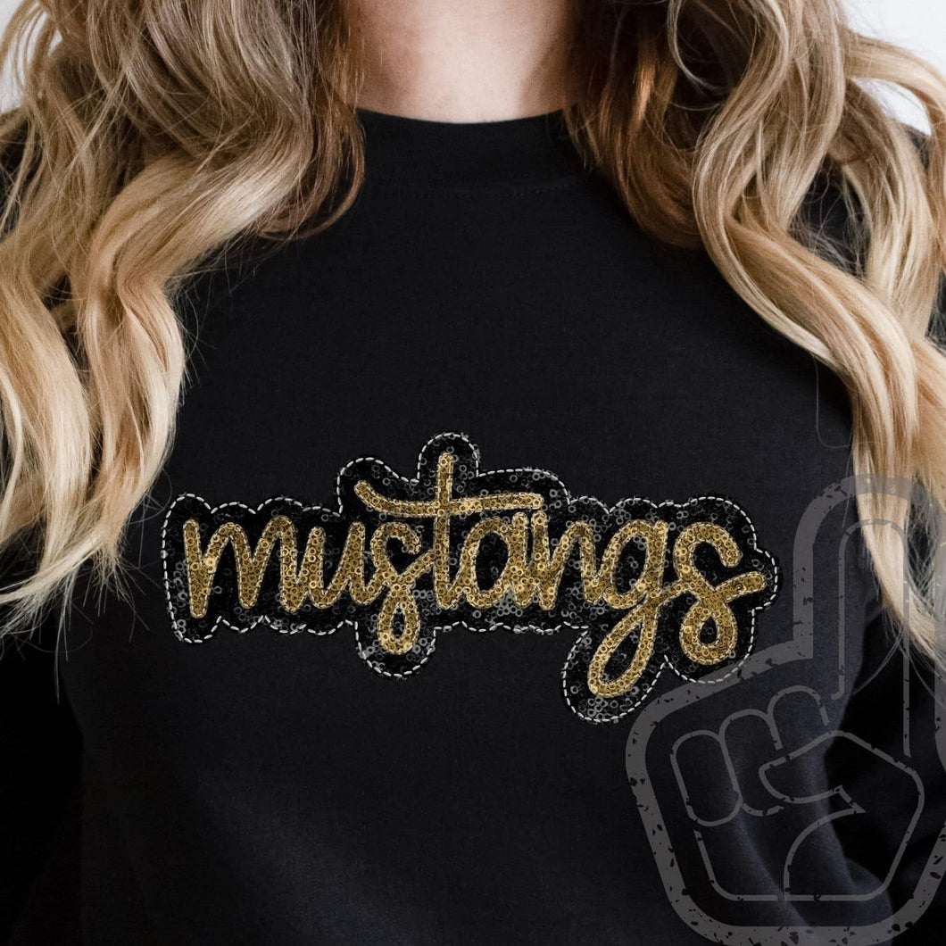KBD OG SEQUIN AND EMBROIDERY WORDS MUSTANGS Vegas Gold and Black
