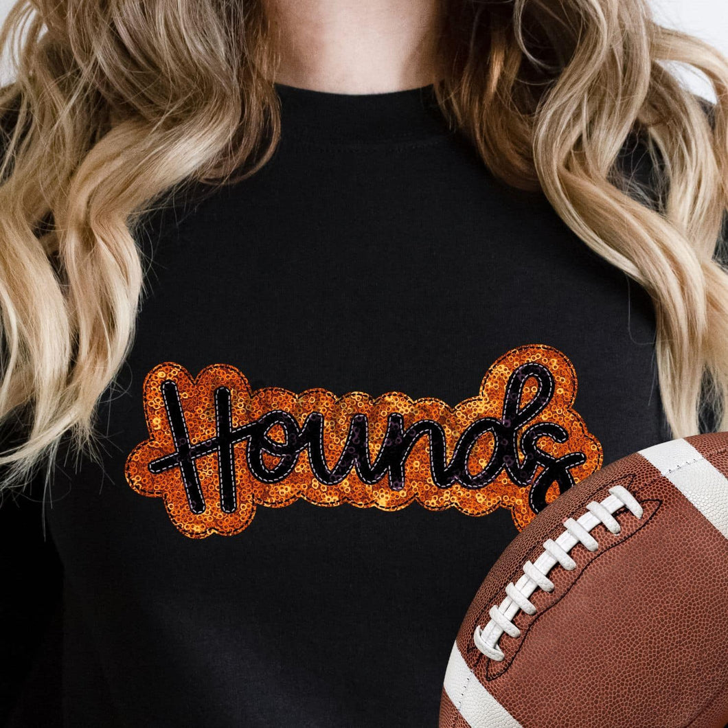 KBD OG SEQUIN AND EMBROIDERY WORDS HOUNDS Black and Orange