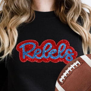 KBD OG SEQUIN AND EMBROIDERY WORDS REBELS Carolina Blue and Red