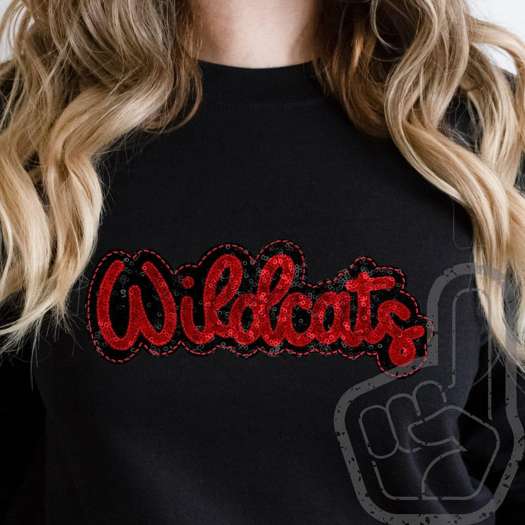 KBD OG SEQUIN AND EMBROIDERY WORDS WILDCATS Red and Black