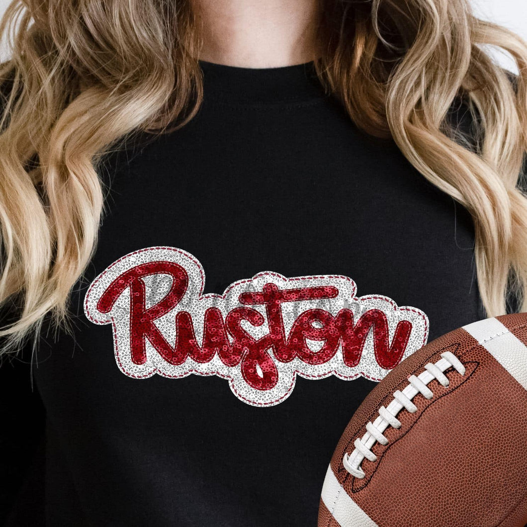 KBD OG SEQUIN AND EMBROIDERY WORDS RUSTON Red and White
