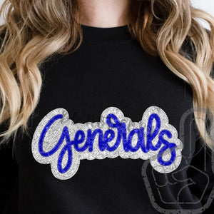 KBD OG SEQUIN AND EMBROIDERY WORDS GENERALS Royal Blue and White