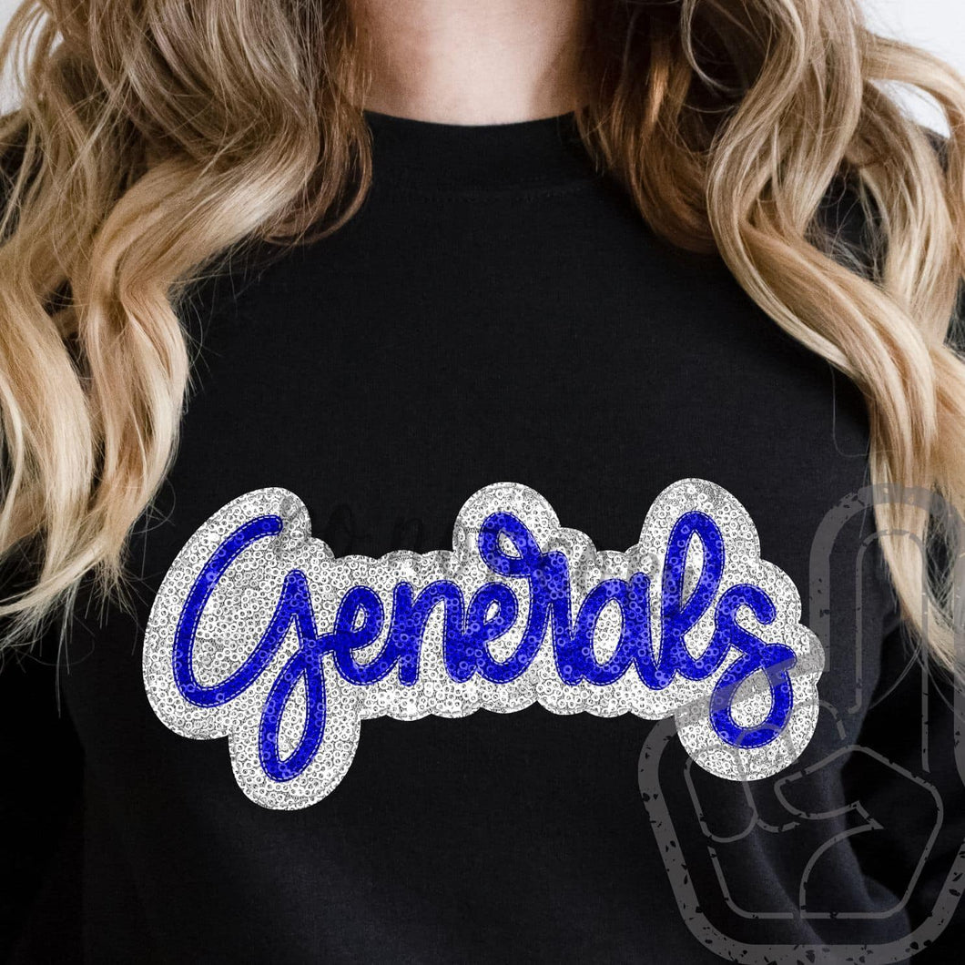 KBD OG SEQUIN AND EMBROIDERY WORDS GENERALS Royal Blue and White