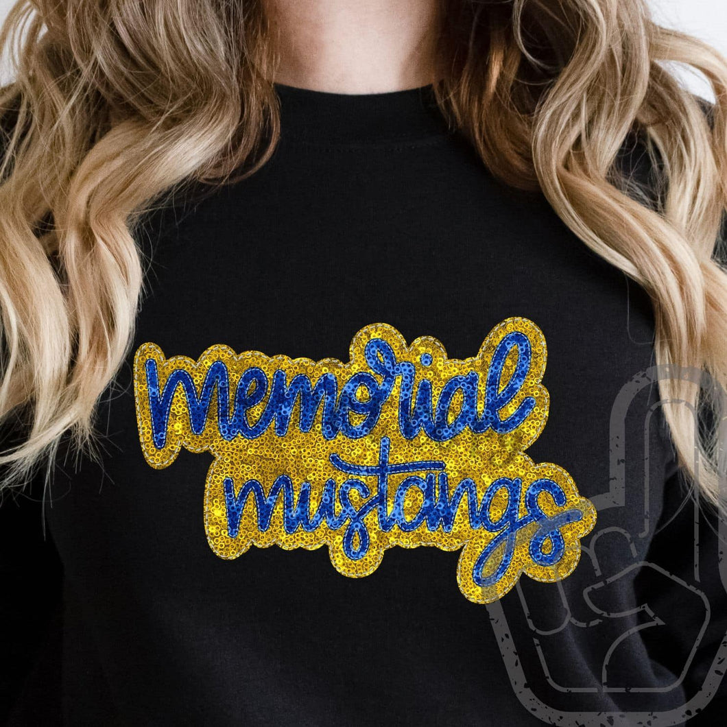 KBD OG SEQUIN AND EMBROIDERY WORDS MEMORIAL MUSTANGS Royal Blue and Yellow Gold