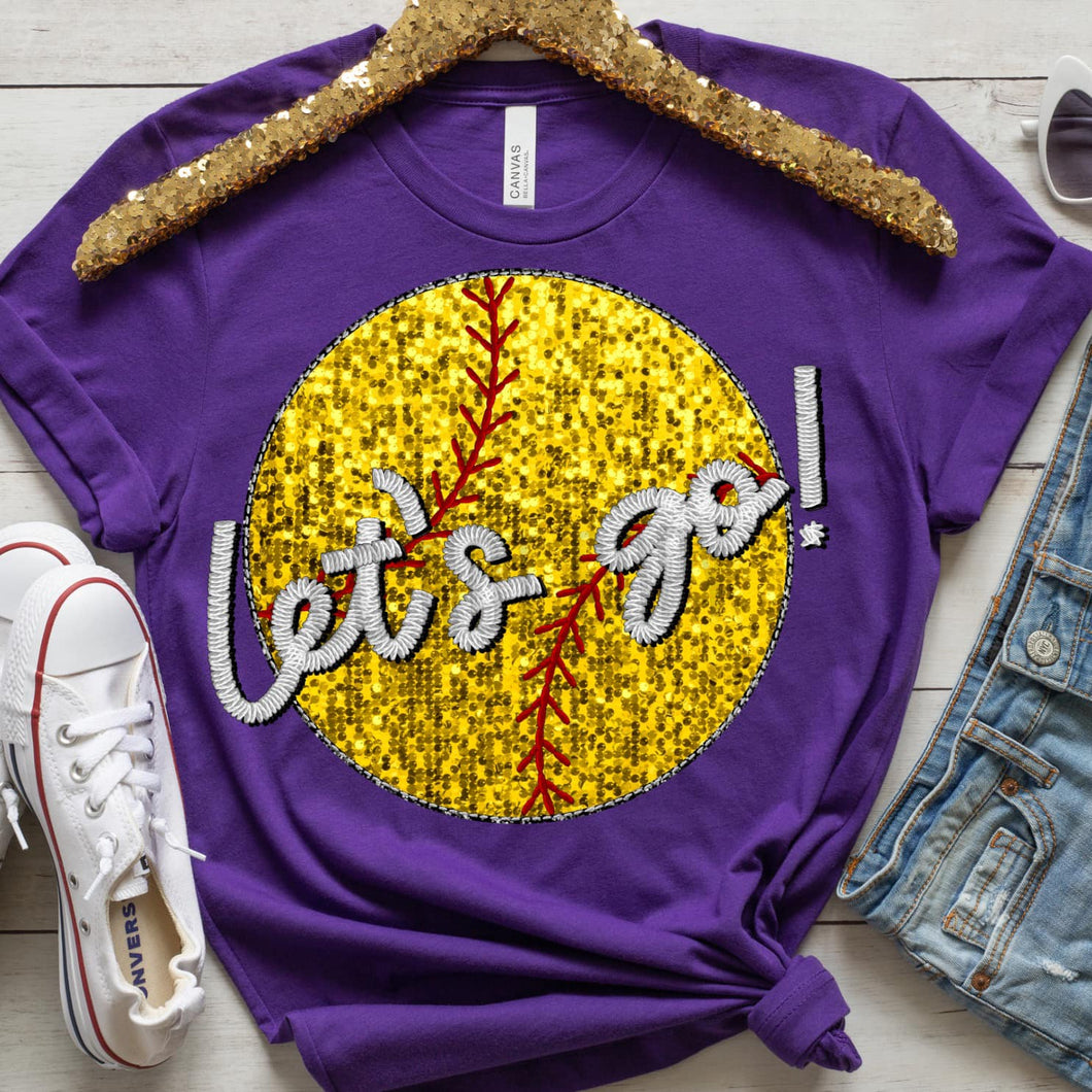 LETS GO SOFTBALL Embroidery Sports Balls Faux Sequin Red Digital Download