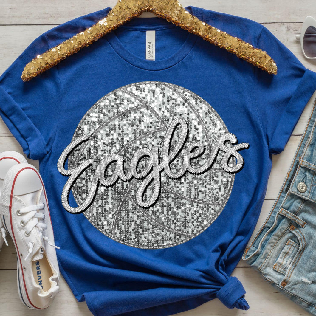 EAGLES VOLLEYBALL Embroidery Sports Balls Faux Sequin Silver Digital Download