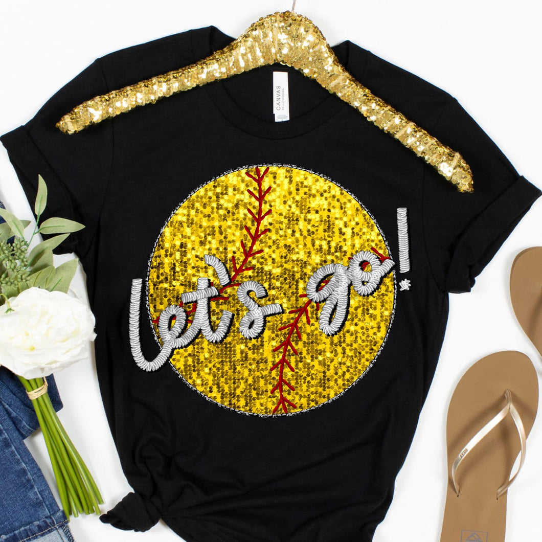 LETS GO SOFTBALL Embroidery Sports Balls Faux Sequin Red Digital Download