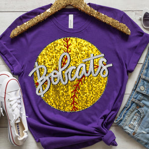 BOBCATS SOFTBALL Embroidery Sports Balls Faux Sequin Red Digital Download