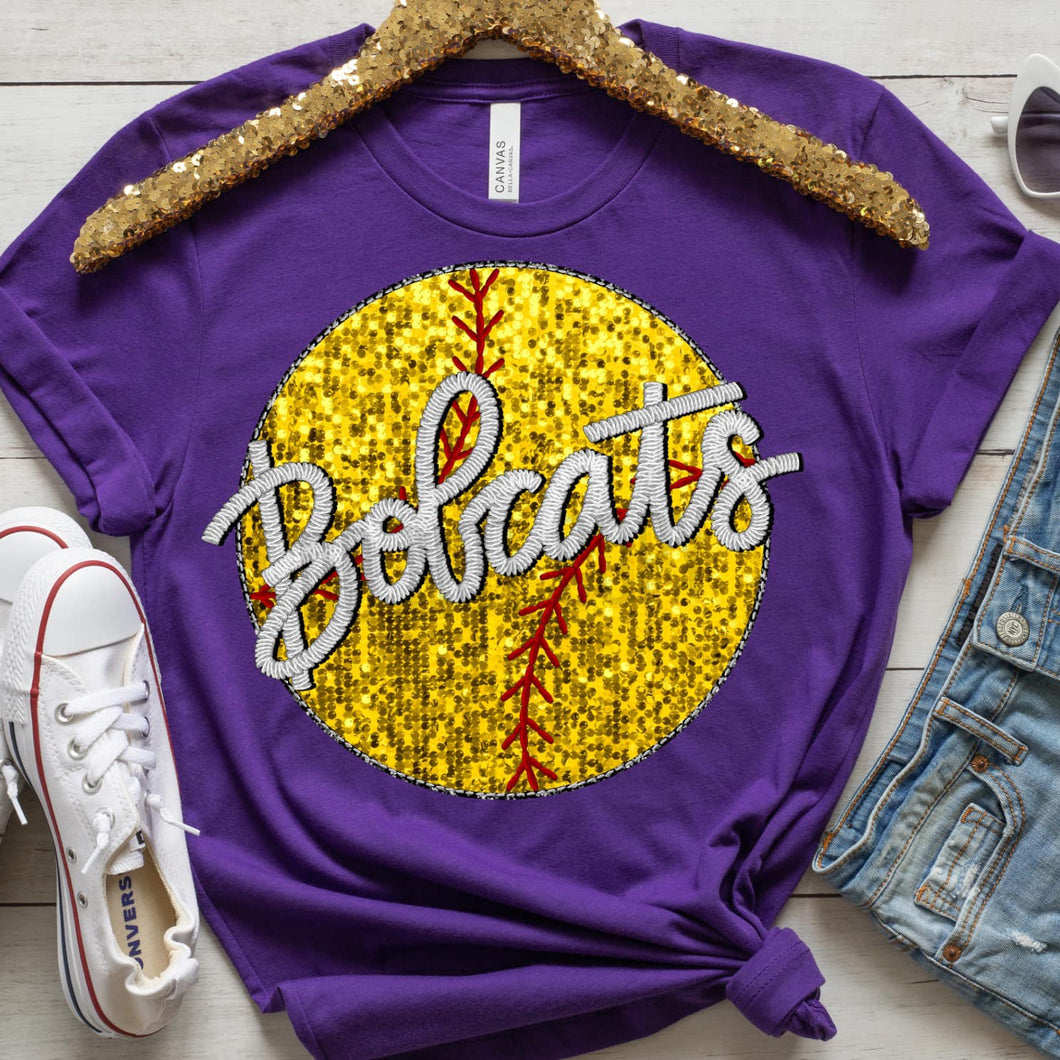 BOBCATS SOFTBALL Embroidery Sports Balls Faux Sequin Red Digital Download
