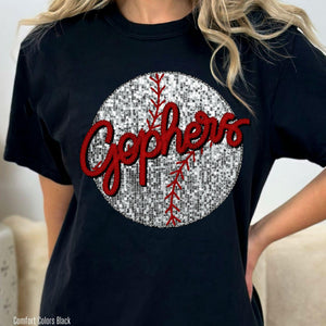 GOPHERS BASEBALL Embroidery Sports Balls Faux Sequin Red Digital Download