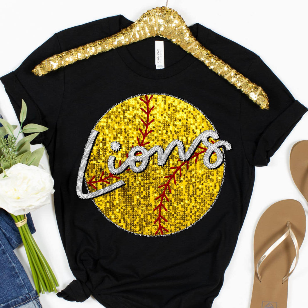 LIONS SOFTBALL Embroidery Sports Balls Faux Sequin Red Digital Download