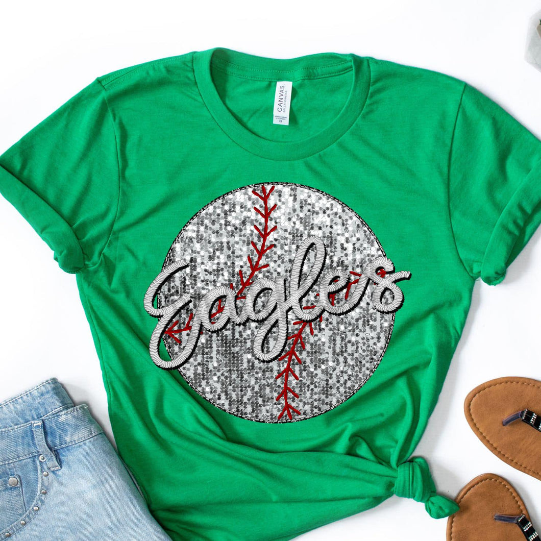 EAGLES BASEBALL Embroidery Sports Balls Faux Sequin Silver Digital Download