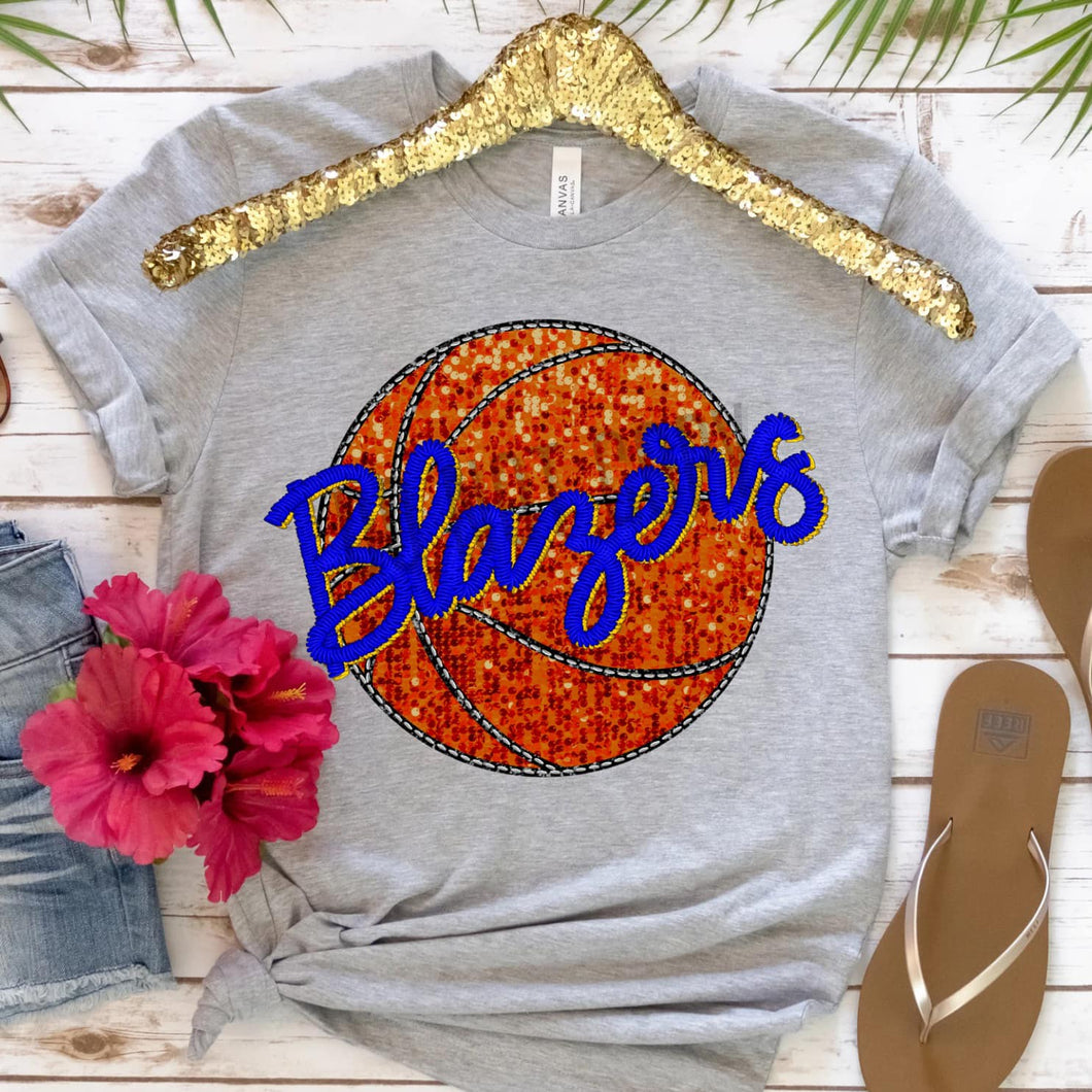 BLAZERS BASKETBALL Embroidery Sports Balls Faux Sequin Royal Digital Download